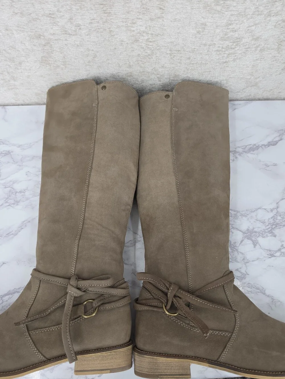 EMU Taupe Leather Knee High Tall Boots Shearling Footbed Women's Size 9